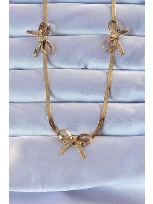 Ebijuteri 316L Çelik Altın Renk Italyan Zincirli Fiyonk Kolye