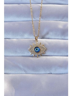 Ebijuteri 316L Altın Renk Zirkon Taşlı Nazarlı Göz Kolye