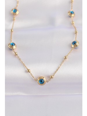 Ebijuteri 316L Çelik Zincir Altın Renk Nazar Boncuklu Kolye