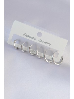 Ebijuteri Pirinç Gümüş Renk Oval Küpe Seti