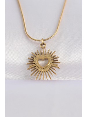 Ebijuteri 316L Çelik Zincir Altın Renk Kalp Güneşi Tasarımlı Kolye
