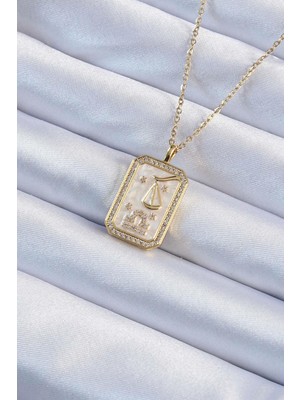 Ebijuteri 316L Çelik Zincir Altın Renk Zirkon Taşlı Çerçeveli Tarot Kolye