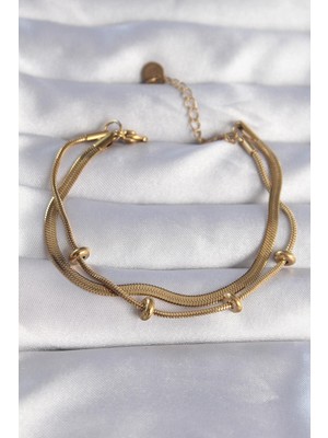 Ebijuteri 316L Çelik Gold Renk Italyan Çift Zincirli Bileklik