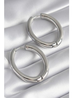 Ebijuteri Pirinç Gümüş Renk Halka Model Kadın Küpe