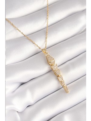 Ebijuteri 316L Çelik Gold Renk Zirkon Taşlı Sallantı Yılan Model Kadın Kolye