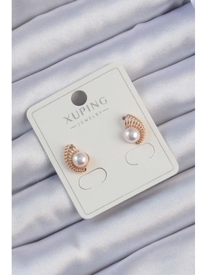 Ebijuteri Xuping Rose Renk Incili Tırtıklı Küpe