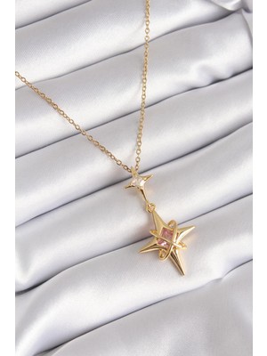 Ebijuteri 316L Çelik Gold Renk Zirkon Taşlı Kutup Yıldızı Model Kadın Kolye
