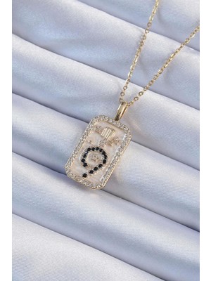 Ebijuteri 316L Çelik Zincir Altın Renk Zirkon Taşlı Minimal Papatya Figürlü Tarot Kolye
