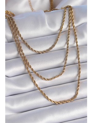 Ebijuteri 316L Çelik Gold Renk 3'lü Burgu Zincir Model Kadın Kolye