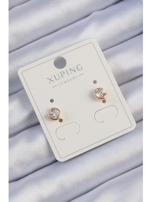 Ebijuteri Xuping Rose Renk Zirkon Taşlı Minimal Oval Küpe