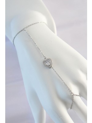 Ebijuteri 316L Çelik Gümüş Renk Zirkon Taşlı Kalp Tasarımlı Şahmeran