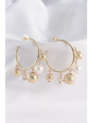 Ebijuteri Pirinç Gold Renk Topçuk Model Halka Küpe