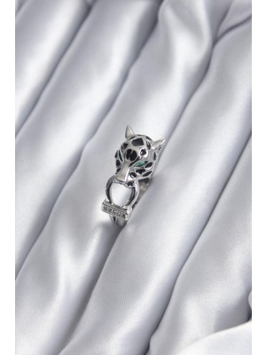 Ebijuteri Gümüş Renk Kaplan Model Zirkon Taş Detay Vip Kadın Yüzük