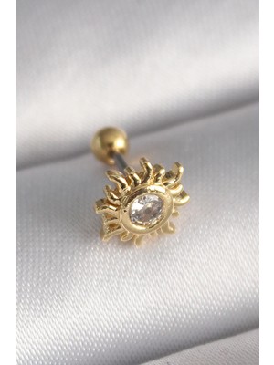 Ebijuteri 316L Çelik Gold Renk Zirkon Taşlı Güneş Tragus Piercing