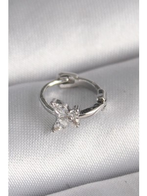Ebijuteri 316L Çelik Gümüş Renk Zirkon Taşlı Kelebek Model Tragus Piercing