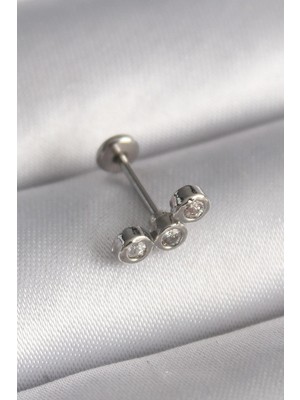 Ebijuteri 316L Çelik Gümüş Renk Zirkon Taşlı Tragus Piercing