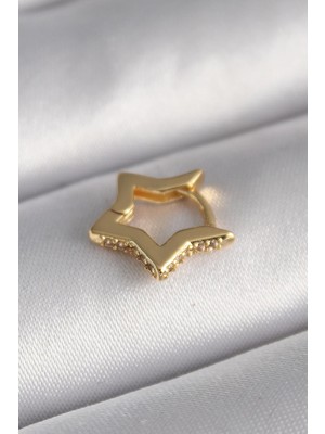 Ebijuteri 316L Çelik Gold Renk Zirkon Taş Detaylı Yıldız Model Tragus Piercing