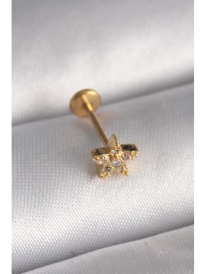 Ebijuteri 316L Çelik Gold Renk Zirkon Taşlı Yıldız Model Tragus Piercing