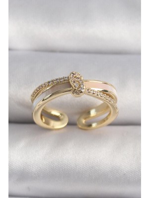 Ebijuteri Pirinç Gold Renk Zirkon Taşlı Düğüm Model Vıp Seri Kadın Yüzük