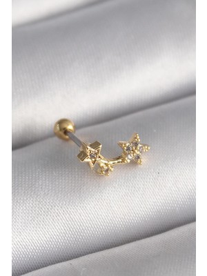 Ebijuteri 316L Çelik Gold Renk Zirkon Taşlı Kalp Tragus Piercing