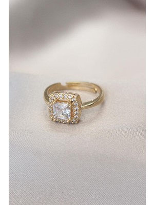 Ebijuteri Gold Baget ve Zirkon Taşlı Kare Yüzük