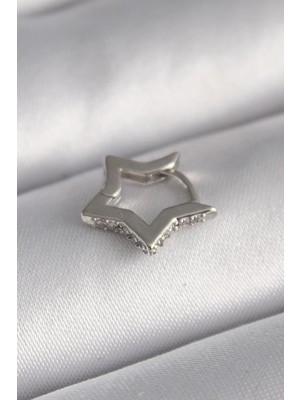 Ebijuteri 316L Çelik Gümüş Renk Zirkon Taş Detay Yıldız Model Tragus Piercing