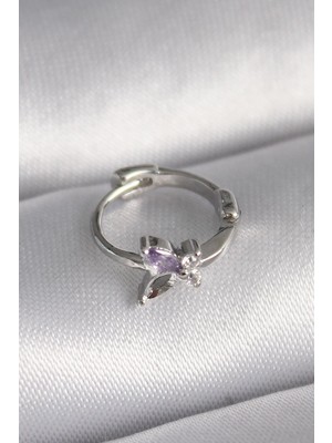 Ebijuteri 316L Çelik Gümüş Renk Zirkon Taşlı Kelebek Model Tragus Piercing