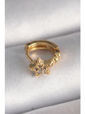 Ebijuteri 316L Çelik Gold Renk Zirkon Taşlı Yıldız Model Tragus Piercing