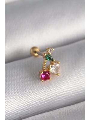 Ebijuteri 316L Çelik Gold Renk Zirkon Taşlı Kiraz Tragus Piercing