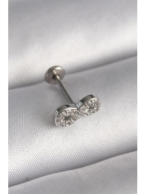 Ebijuteri 316L Çelik Gümüş Renk Zirkon Taşlı Sonsuzluk Model Tragus Piercing