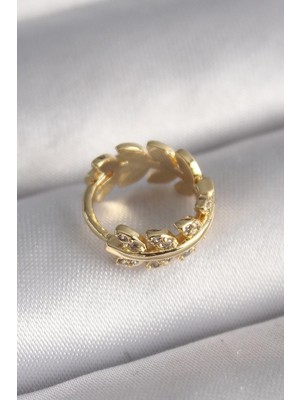 Ebijuteri 316L Çelik Gold Renk Zirkon Taşlı Yaprak Model Tragus Piercing
