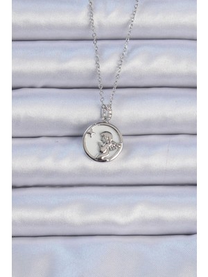 Ebijuteri 316L Çelik Zincir Gümüş Renk Zirkon Taşlı Mineli Melek Kolye