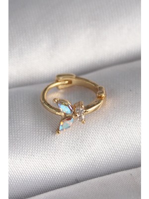 Ebijuteri 316L Çelik Gold Renk Zirkon Taşlı Kelebek Model Tragus Piercing