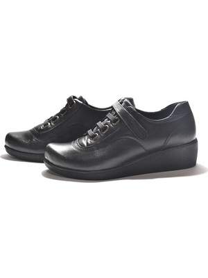 Onlo Ayakkabı 127 Deri Cırtlı Dolgu Topuklu Kadın Ayakkabı