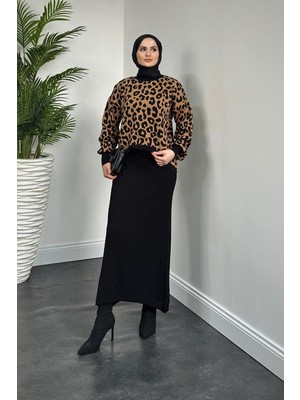 Shea Leopar Crop Jile Takım Siyah