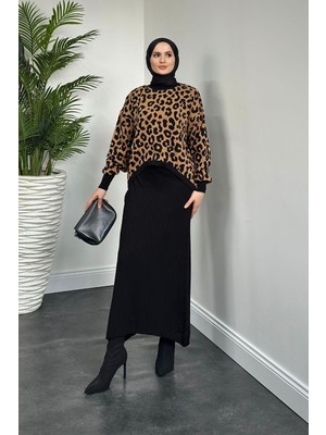 Shea Leopar Crop Jile Takım Siyah