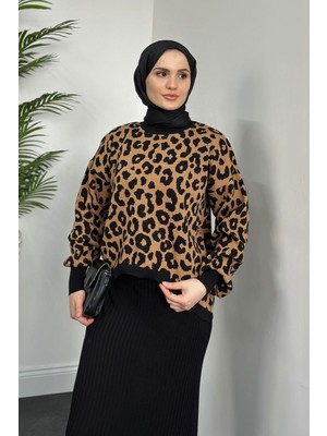 Shea Leopar Crop Jile Takım Siyah