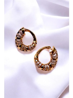 Dokulu Taşlı Halka Küpe