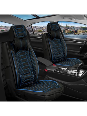 AG Store 
honda Legend Uyumlu Deri Oto Koltuk Kılıfı Ön/arka Tam Set London Seri (Siyah-Mavi)