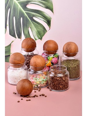 Meturas 6'lı Ahşap Top Kapaklı Cam Kavanoz Seti - 300 ml 6 Adet