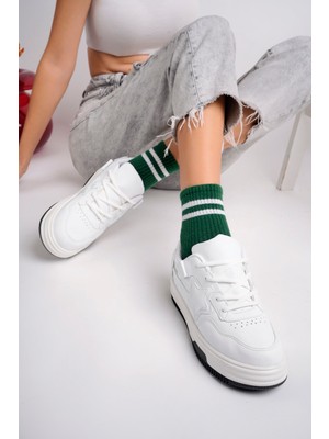 Infinite8 Unisex Spor Ayakkabı Beyaz Suni Deri Günlük Kullanıma Uygun Bağcıklı Düz Taban