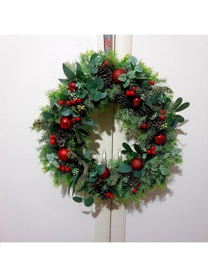 Tekno Trust Ahşap Kapı Süsü, Kapı Çelengi, Yılbaşı Süsü, Dış Kapı Dekoru 40 x 40 Yılbaşı Çok Renkli