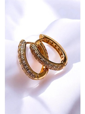 Taşlı Halka Lüks Küpe