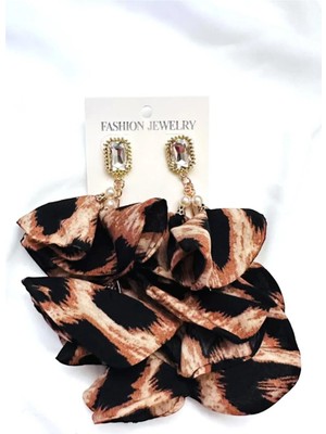 Kumaş Leopar Desenli Uzun Küpe 14 Cm.