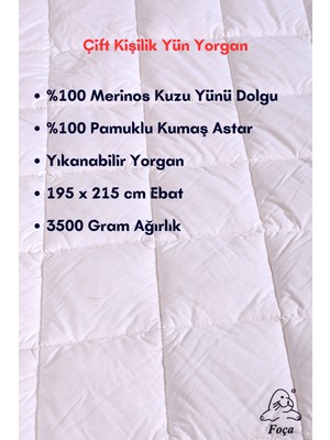 Foçatex %100 Doğal Merinos Kuzu Yünü Dolgulu Yıkanabilir  Yün Yorgan (Tek veya Çift Kişilik)