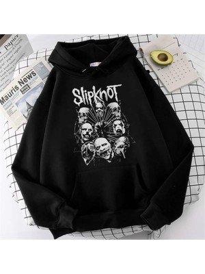 Gossip Team  Slipknot Skulls Baskılı Siyah Unisex Oversize Kapüşonlu Sweatshirt