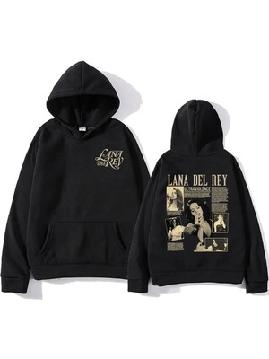 Gossip Team  Lana Del Rey Baskılı Siyah Kapşonlu Sweatshirt