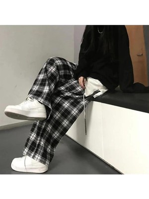  Harajuku Siyah Beyaz Ekose Tracksuit Eşofman Altı