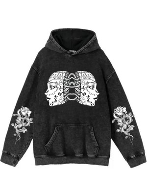 Gossip Team   Yıkamalı Kumaş Gothic Girl Kapüşonlu Hoodie Sweatshirt