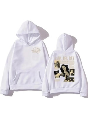 Gossip Team  Lana Del Rey Baskılı Beyaz Kapşonlu Sweatshirt